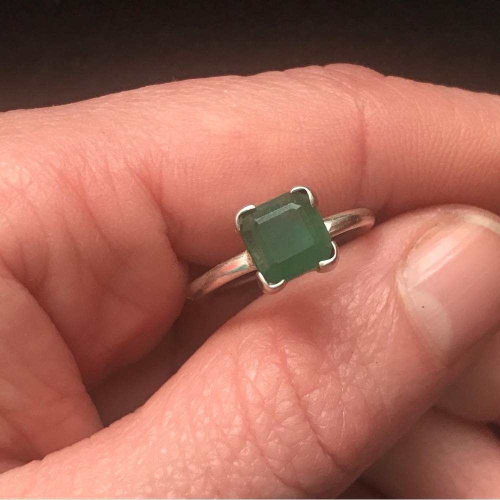 Emerald and jade sterling silver rings, size 5.5